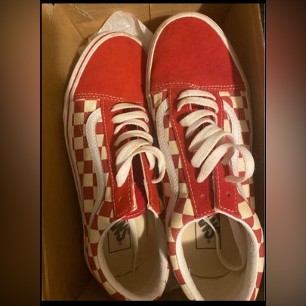 Women’s size 9 red checkered vans, worn twice.